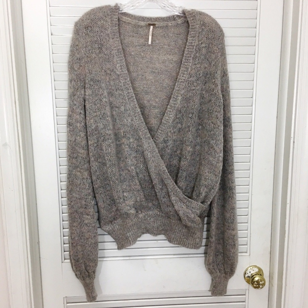 FREE PEOPLE | Women's Karina Wrap Sweater Gray L - Picture 1 of 8